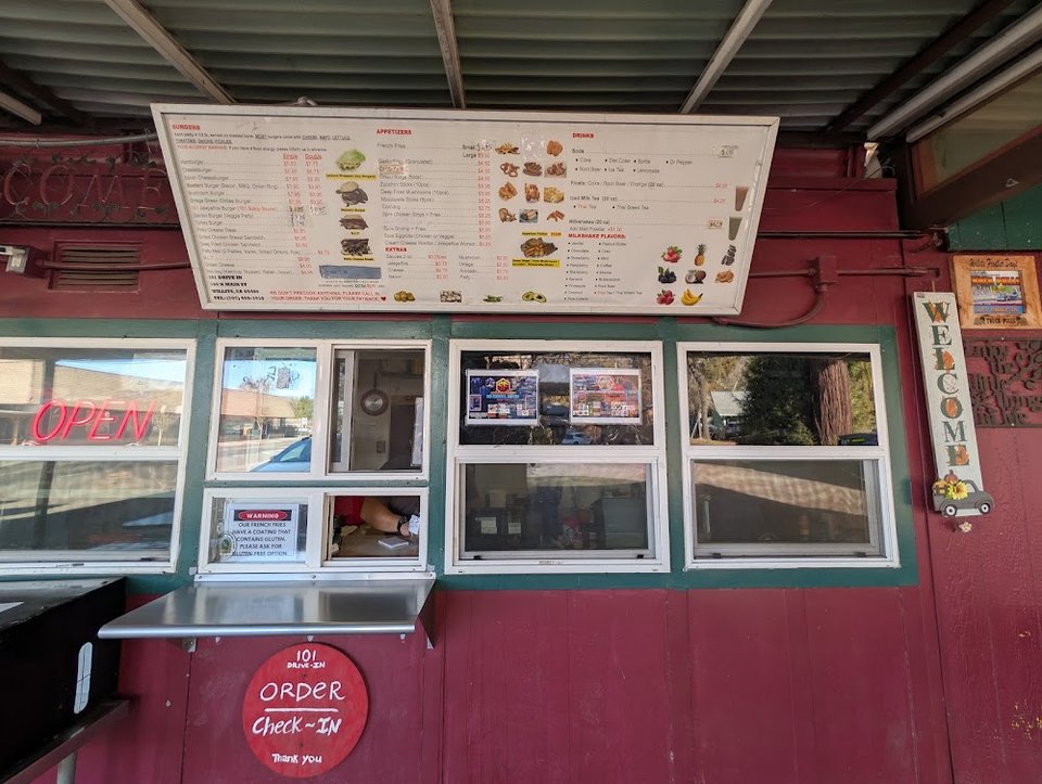 Simple menu featuring comfort food and drinks.
