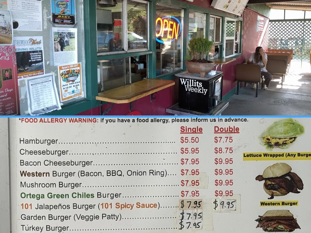 Counter service area with simple seating.